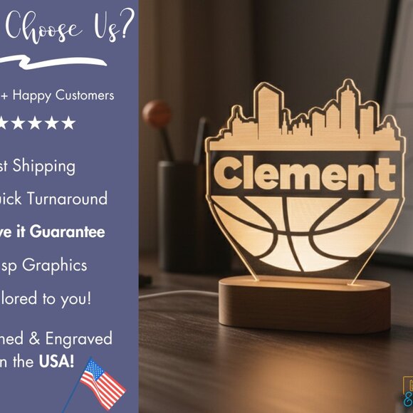 Personalized Basketball LED Light | Custom Logo Sign for Kids, Boss, Office - Picture 4 of 8